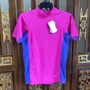 Women's Short Sleeve Swim Coverup Rash Guard - Fuchsia & Blue